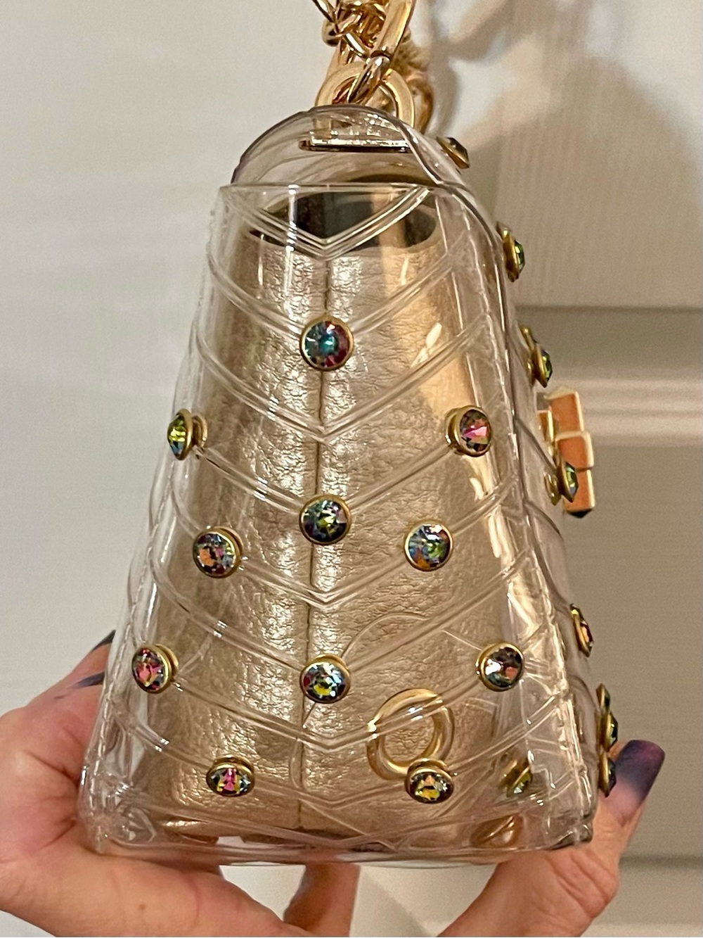 NWT CATO Clear Jelly Shoulder Bag with Gold Hardware and Iridescent Studs - Picture 8 of 11